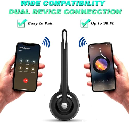 Trucker Bluetooth Headset with Microphone, Wireless Headphone with Microphone, Wireless Cell Phone Headset On Ear Design for Home Office Call Center Skype