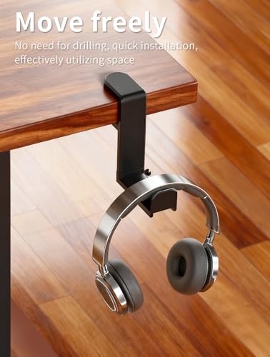 Headphone Hook，Headphone Stand，PC Gaming Headset Holder for Desk，Desk Headphone Hanger，Desk Hook with 360-Degree Adjustable Rotation - color: Black