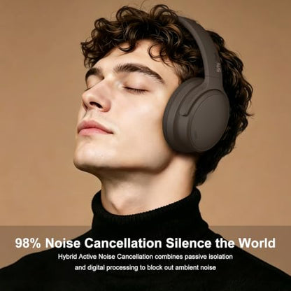Srhythm NiceComfort 35(2nd Gen)Noise Cancelling Headphones 4-Speakers 40kHz | HD Sound,140 Hours' Ultra-long Playtime for Travel, Bluetooth 6.0, 5 Microphones ENC,Transparency,Spatial Audio,Low Latency - color: Dark-coffee Color