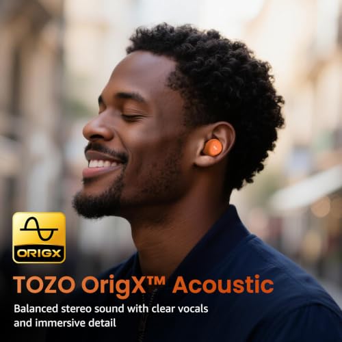 TOZO A1 Wireless Earbuds Bluetooth 5.3 Light Weight in Ear Headphones | IPX5 Waterproof, 2 Mics for AI Calls, Immersive Premium Sound Bass Ear buds with Charging Case, 32 Presets EQ via TOZO App - color: Orange