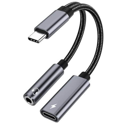 Samsung Galaxy S26 Headphone Adapter, USB C to AUX Mic Jack with PD 60W Fast Charging for Stereo, Earphones, Compatible with Samsung Galaxy S26/S26+/S26 Ultra/S25/S25+, Google Pixel 10/9 - color: Gray