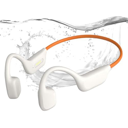 Swimming Headphones, IPX8 Waterproof Bone Conduction Headphone Wireless Underwater Earbuds with 32GB Memory for Swimming, Cycling, Marathon - color: Orange