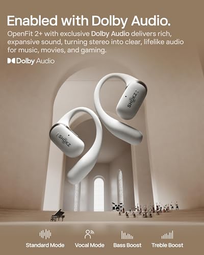 SHOKZ OpenFit 2+ Open-Ear Earbuds, Grey, Dolby Audio,Wireless Charging | Soft Ear Hooks； IP55 Water-Resistant; USB-C Fast Charging；48H Playtime; Gym/outdoor/home use - color: Grey, style: Dolby Audio / USB-C&Wireless