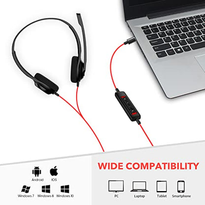 NUBWO USB C Headset with Mic for Laptop, Phone,Headphones with Noise Cancelling Microphone for Computer, On-Ear Wired Office Call Center Headset for Boom SkypeWebinars, in-line Control | Headphones with for Computer, Laptop, Phone, On-Ear Wired Office Cal