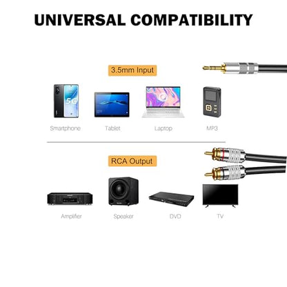 3.5mm to RCA Cable, Aux Stereo Audio Adapter Jack 1/8 to RCA Audio Y Cord for Headphone,MP3,Tablet,Speaker,MP3,HDTV,Phone,Black,6.5FT - size: 6.5FT, style: Straight 3.5mm