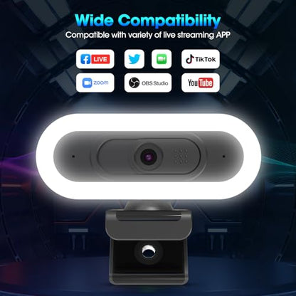 ToLuLu 2K Streaming Webcam Web Cam, LED RGB Webcam with Microphone & Light | Autofocus Computer Camera with Cover and Tripod, Plug-Play USB Web cam for PC Desktop/MacBook Gaming Video Calling - style: 2K Autofocus RGB Ring Light webcam