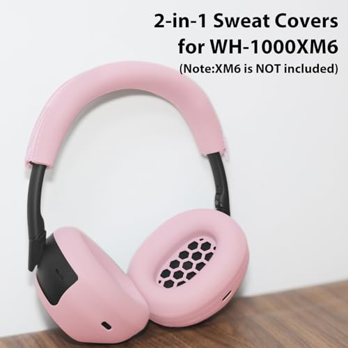 Adhiper XM6 Sweat Covers Accessories for Sony WH-1000XM6 - Pink | Soft Silicone Case, 2-in-1 Headphone Cover with Earpad Covers & Headband Cover, Sweatproof & Easy to Clean & Secure Fit - color: Pink