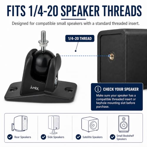 Jumbl Speaker Wall Mount Brackets, 1/4-20 Thread, 2 Pack, Black - color: Black