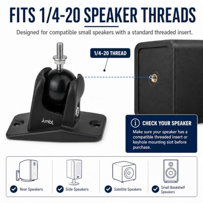 Jumbl Speaker Wall Mount Brackets, 1/4-20 Thread, 2 Pack, Black - color: Black