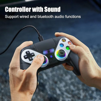 Gamrombo LED Wireless Controller for PS5, Compatible with PS5 Pro/Slim/PC, Dual Vibration, Macro/Turbo Function, 3.5mm Audio Jack, 6-Axis Motion Control Gamepad with Speaker(Black) - color: Black