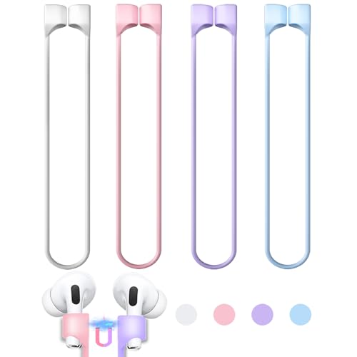 Mooyavia Ultra Strong Magnetic Anti-Lost Strap for AirPods Pro- 4 Pack | Compatible with AirPods Pro 3/2/1 & AirPods 4/3/2/1,Soft Silicone Sport Neck Lanyard,Lenth 29.9 in - color: A0- White+pink+purple+sky Blue