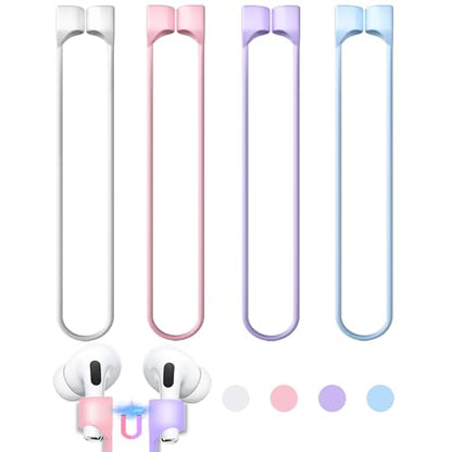 Mooyavia Ultra Strong Magnetic Anti-Lost Strap for AirPods Pro- 4 Pack | Compatible with AirPods Pro 3/2/1 & AirPods 4/3/2/1,Soft Silicone Sport Neck Lanyard,Lenth 29.9 in - color: A0- White+pink+purple+sky Blue