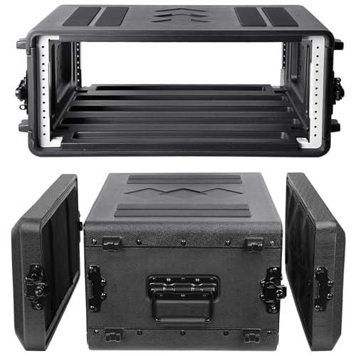 Diandian 4U Rack Case Shallow 16" Depth, Rackmount Flight Case Shock Mount | for Pro Audio, Amplifier, DJ Mixer, Effects with Microphone Compartments, Dust-Proof, Tour & Live Sound - size: 4U Rack Space 16" Deep