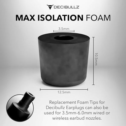 Decibullz Custom Molded Memory Foam Earbud Tips – 5 Pairs Medium | Comfortable Ear Bud Replacement Tips for Earphones & Earplugs (Pack of 1) - size: Medium (Pack of 1)
