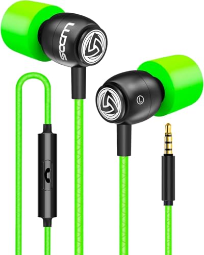 LUDOS Clamor Wired Earbuds in-Ear Headphones, 5 Years Warranty, Earphones with Microphone, Noise Isolating Ear Buds, Memory Foam for iPhone, Samsung, School Students, Kids, Women, Small Ears - Green - color: Green, style: 3.5 mm