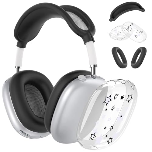 Silicone Case for AirPods Max Headphones, Clear Star Soft TPU Ear Cups Cover/Ear Pad Cover/Headband Protection for Apple AirPods Max USB-C/Lightning (2024/2020) (Black) - color: Black
