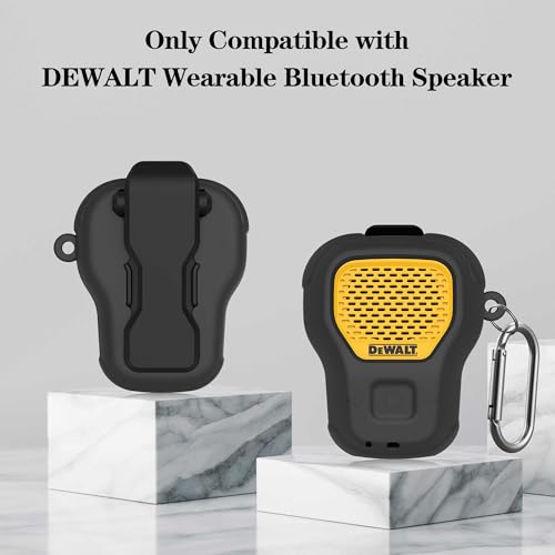 DEWALT 웨어러블 블루투스 스피커 케이스 커버용 실리콘 케이스, 소형 경량 긁힘 방지 휴대용 스피커 디월트 케이스, 카라비너 액세서리 세트 포함 (블랙) - color: 블랙.