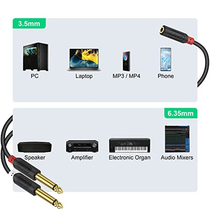 J&D 3.5mm to Dual 1/4 TS Stereo Breakout Cable, Gold Plated Audiowave Series 3.5mm 1/8 inch TRS Female to 2X 6.35mm 1/4 inch TS Male Mono Audio Cable Splitter for Spekers, Amplifiers, Mixs, 3 Feet - size: 3 Feet