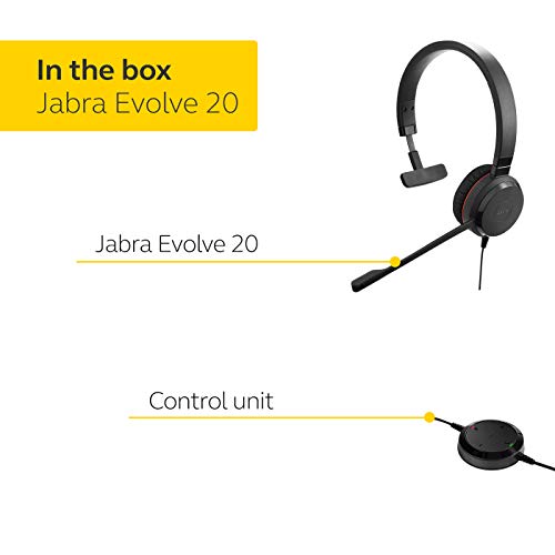 Jabra Evolve 20 MS Teams Wired Headset, Mono Telephone Headset for Greater Productivity, Superior Sound for Calls and Music, USB Connection, All Day Comfort Design - size: Single-ear, style: Teams Certified