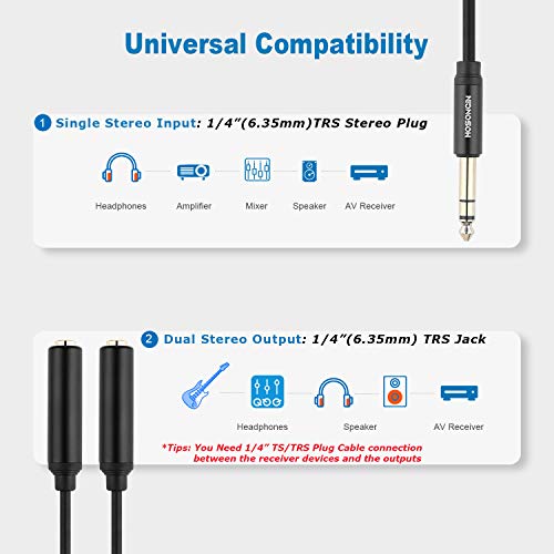 HOSONGIN 1/4" Splitter Cable, TRS to Dual 1/4" TRS Stereo Y Adapter, Gold-Plated Connectors, High-Fidelity Sound, Durable Aluminum Alloy Shell for Studio, DJ, Headphones, Live Sound Systems - 1.6Ft - style: 1/4" TRSM to Dual 1/4" TRSF