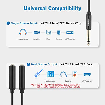 HOSONGIN 1/4" Splitter Cable, TRS to Dual 1/4" TRS Stereo Y Adapter, Gold-Plated Connectors, High-Fidelity Sound, Durable Aluminum Alloy Shell for Studio, DJ, Headphones, Live Sound Systems - 1.6Ft - style: 1/4" TRSM to Dual 1/4" TRSF