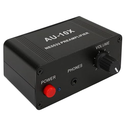 12V RCA Preamplifier, Audio Phono Preamp with Power Adapter, Mini Stereo Headphone Signal Home Amplifier, Gain 20dB for Turntable Pre amp Dual OP AMP AUX10X NE5532, RCA Input to 3.5mm Output