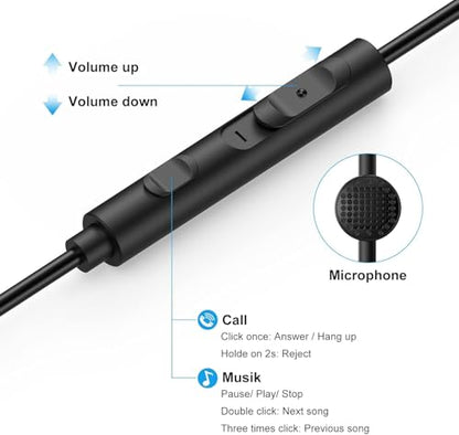 1Mii Wired Earbuds with Microphone and Volume Control, In Ear Headphones Magnetic with Deep Bass, Noise Isolating, High Sound Quality Earphones with 3.5mm Jack for Phone, Android, PC, iPad, MP3(Black)