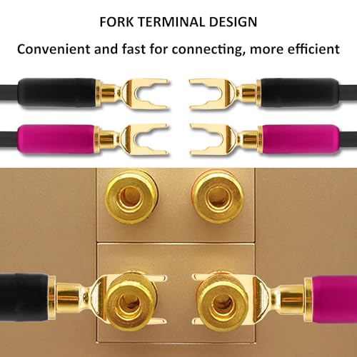 Y Spade Speaker U Fork Banana Plugs Connectors 4pcs | Gold Plated Barrier,Solderless Terminals,for Speaker Amplifier Sound System Home Audio Wire Cable