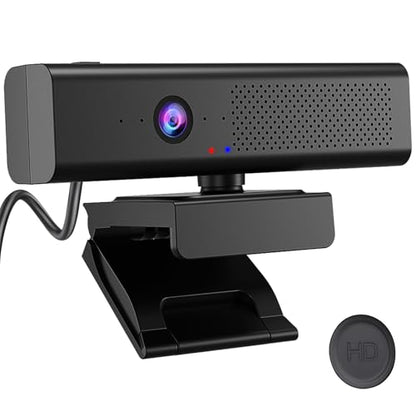 Full 1080P HD 3-in-1 Webcam: Camera and Speaker for Desktop Computer with Built-in 4 Microphones, External USB Web Cam with Magnetic Privacy Cover and Mute for Laptop, Streaming, Conference