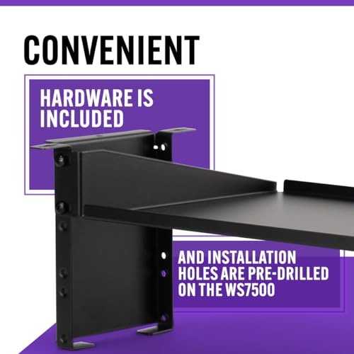 On-Stage WSA7520 Two-Space Rack Mount (Under-Furniture 2U Rack Bracket with Optional Shelf, Securely Holds Rackmount Components, WS7500 Workstation Accessory, Steel Construction, Black)