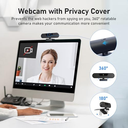 saylas 4K Webcam with 4 Noise Cancellation Microphone, W8GS Web Cam, Privacy Cover, 85° FOV, Plug & Play Web Streaming Camera for Computer, USB Webcam for Pc, Laptop, Desktop, Mac - color: 4K/85° FOV