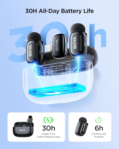 BOYA Mini 2 Wireless Lavalier Microphone with AI Noise Cancellation, App Control, 30H Battery Charging Case - for iPhone/iPad & Android, Video, Podcasts, Vlogging, TikTok - style: Mini 2(USB-C&Lightning)