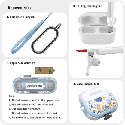WENEW for AirPods Pro 3 Case (2025) Cover Secure Lock Automatic Snap Switch Clip Cleaner Kit Lanyard Women Stylish Flower Hard Shell Full Body Front LED Visible (Blue, AirPods Pro 3) - color: Blue, size: AirPods Pro 3