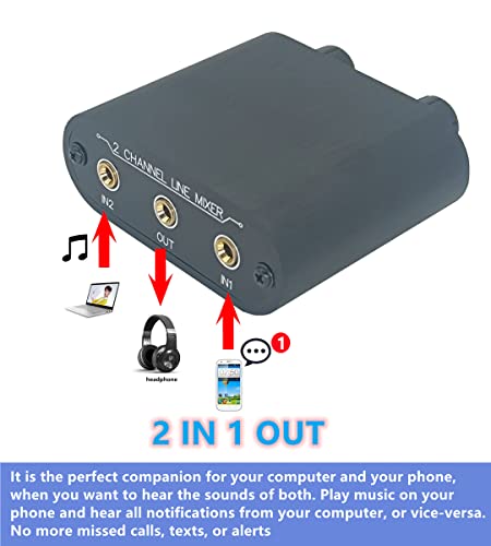 2 Way Audio mixer 3.5mm Un-powered mixer, 2 to 1 Stereo aux 3.5mm line levels control Box mini passive mixer X21