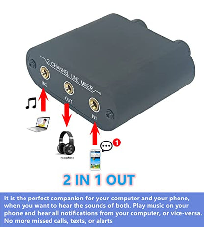 2 Way Audio mixer 3.5mm Un-powered mixer, 2 to 1 Stereo aux 3.5mm line levels control Box mini passive mixer X21