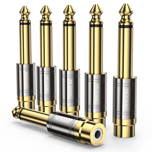 MOSWAG RCA to 1/4 Inch Audio Adapter, 6.35mm Mono Plug Male to RCA Female Connectors，Compatible with Home Theater Equipment, Guitar, Headphones, Instruments，Gold Plated 6 Pack - size: 6 Pack
