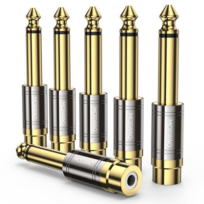 MOSWAG RCA to 1/4 Inch Audio Adapter, 6.35mm Mono Plug Male to RCA Female Connectors，Compatible with Home Theater Equipment, Guitar, Headphones, Instruments，Gold Plated 6 Pack - size: 6 Pack