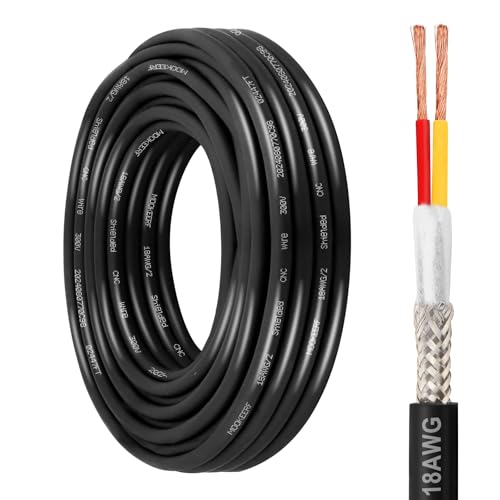MOOKEERF 18/2 Shielded Wire 25FT,18AWG 2 Conductor Shielded Cable Stranded Pure Copper CNC Wire for CNC Router Machine,CNC VFD Spindle,3D Printer,Stepper Motor,Transformer,etc. - size: 25FT, style: 18AWG(2 Conductor)