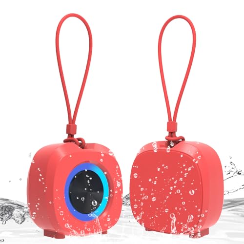 PEICHENG Speaker, Small Portable Bluetooth Wireless IPX5 Waterproof Shower Speaker,Loud Stereo Sound Deep Bass,Dual Pairing, RGB Lights,Long Playtime for Outdoor Party, Great Gift,1PC (Red) - color: Red