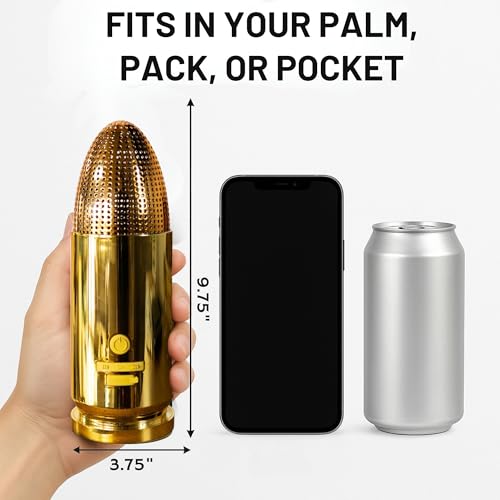 Bullet Bluetooth Speaker | Portable Wireless Speaker, TWS Pairing, 70ft Range | IPX5 Waterproof, Rugged Outdoor Design, USB-C Fast Charging, 8–10Hr Battery Life (Brass) - color: Brass