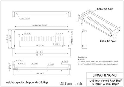 2 Pack of 1U Vented Cantilever Server Rack Mount Shelf 6" Deep | for 19" Network Cabinet or Equipment Rack, Metal,Disassembled Black(6V2PC) - size: 6V2PC