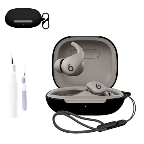 for Beats Powerbeats Fit Case Cover,NOUKAJU Earphone Protective Cover(with Carabiner + Lanyard + Cleaning Pen) Drop-Proof,Scratch-Proof,Shock-Proof,Case for Beats Powerbeats Fit(Black)