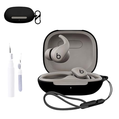for Beats Powerbeats Fit Case Cover,NOUKAJU Earphone Protective Cover(with Carabiner + Lanyard + Cleaning Pen) Drop-Proof,Scratch-Proof,Shock-Proof,Case for Beats Powerbeats Fit(Black)