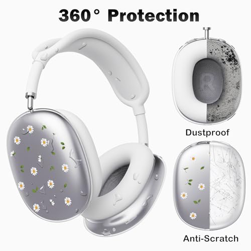 for AirPods Max Headphones Daisy Ear Covers for AirPods Max 2 | Cute Flower Clear Ear Cups Cover | White Silicone Ear Pad Case Headband Cover for Apple AirPods Max 2/1 (2026/2024/2020) - color: Daisy B/White