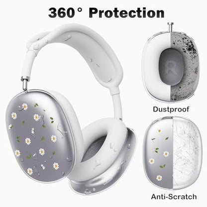 for AirPods Max Headphones Daisy Ear Covers for AirPods Max 2 | Cute Flower Clear Ear Cups Cover | White Silicone Ear Pad Case Headband Cover for Apple AirPods Max 2/1 (2026/2024/2020) - color: Daisy B/White