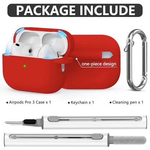 Ljusmicker for AirPods Pro 3 Case 2025 with Magnetic Lock,Red | Soft Silicone Protective Cover for Apple AirPod Pro 3rd Generation Case with Cleaner Kit & Keychain for Women Men,Shockproof - color: A1-Red