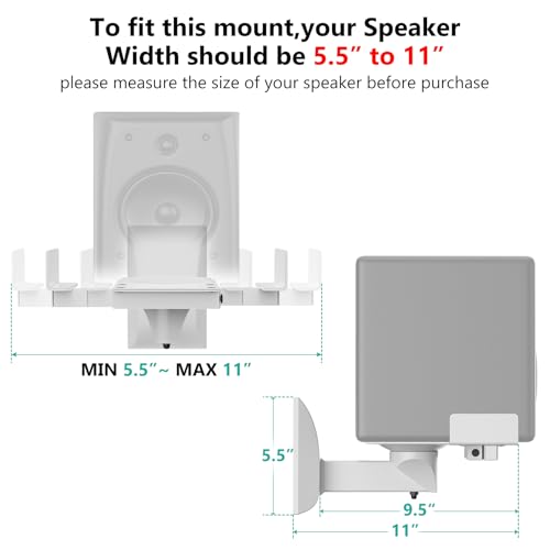 WALI Speaker Wall Mount, Surround Sound Speaker Stand with Adjustable Swivel Tilt Angle, Standard Bookshelf Speaker Mount for Living Room, Home Theater, Hold Up to 55 Lbs, (SWM201-W), 2 Pack, White