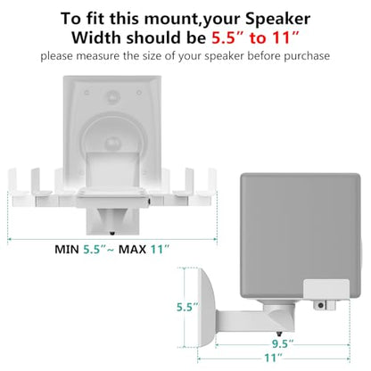 WALI Speaker Wall Mount, Surround Sound Speaker Stand with Adjustable Swivel Tilt Angle, Standard Bookshelf Speaker Mount for Living Room, Home Theater, Hold Up to 55 Lbs, (SWM201-W), 2 Pack, White
