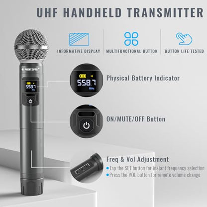 Phenyx Pro 8-Ch UHF Metal Dynamic Wireless Microphone System PTU-4200-8H | 8 Handheld Mics, 8 x 20 Frequencies, 200 ft Range, Karaoke, Church Services, DJ Sets