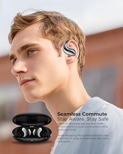 Open Ear Bluetooth Headphones, Ear Hook Headphones, Wireless Ear Buds | with Earhooks, Touch Control Earphones for Running, Hiking & Outdoors - color: Black
